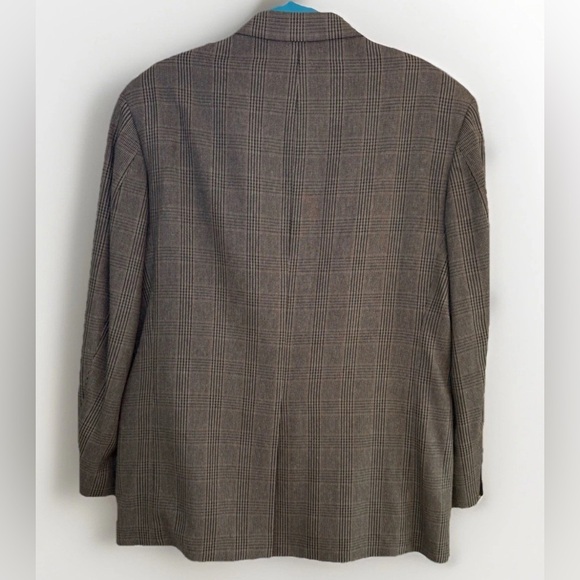 Oscar De La Renta Silk Blazer Mens Size 43 Brown Sport Coat Jacket Houndstooth - Picture 2 of 10